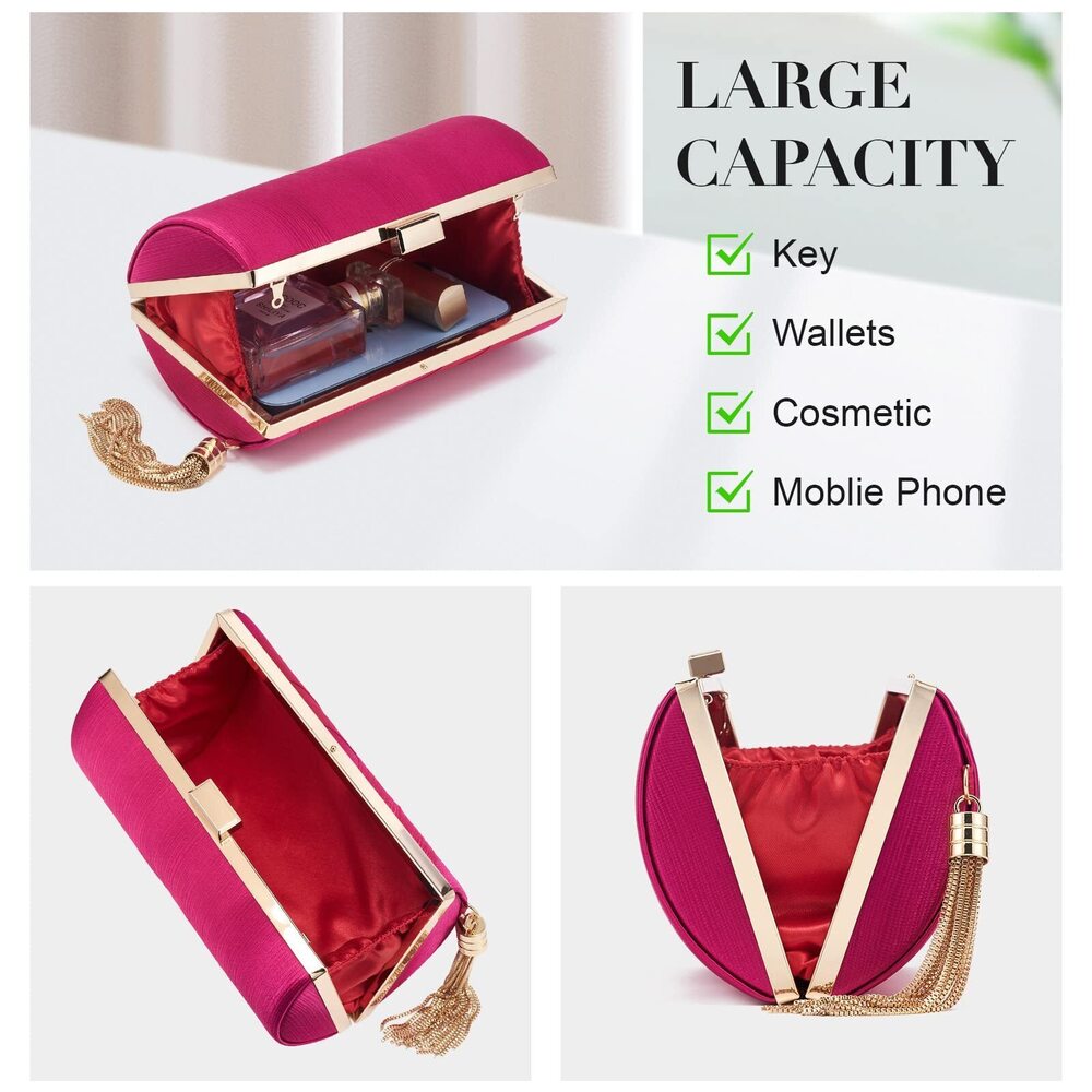 5030 Rose Red Fringed Evening Clutch Bag, 6.9 x 2.8 x 4.5 in - Picture 4 of 5